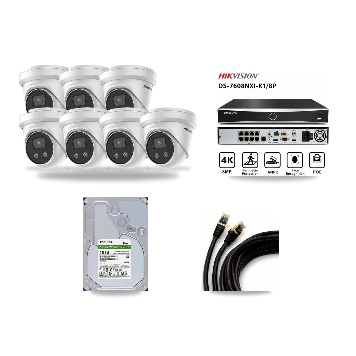Hikvision 8-Channel 5MP CCTV Kit — 7 Turret Cameras + 10TB Recording (DS-7608NXI Recorder) - Image 1
