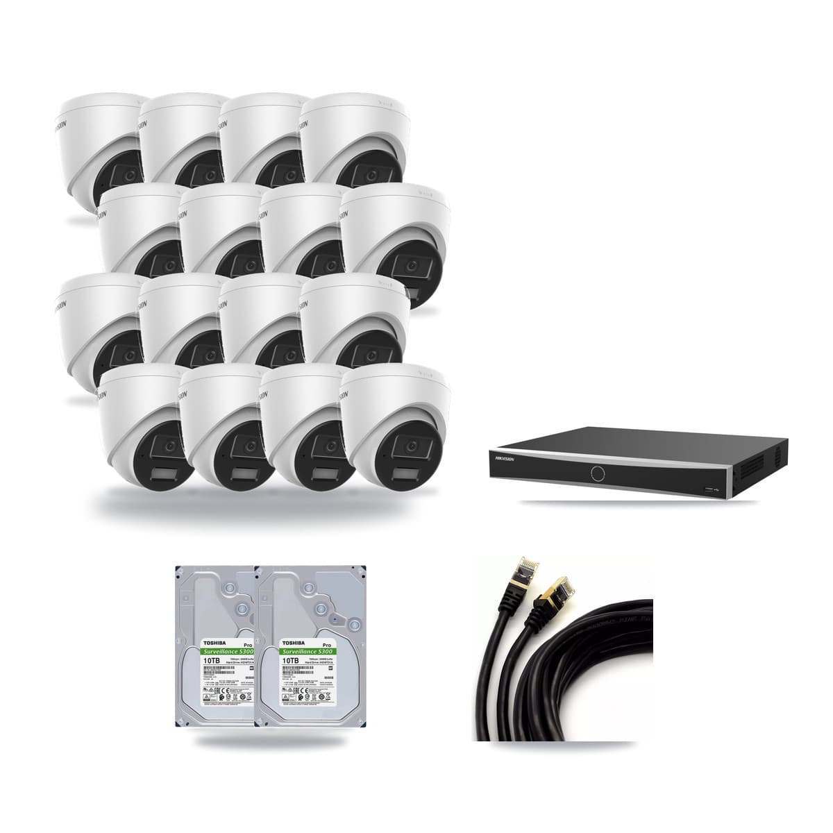 Hikvision 16-Channel 4MP CCTV Kit — 16 DS-2CD1343G2 Turret Cameras + 2× 10TB Recording (DS-7616NXI Recorder) - Image 1