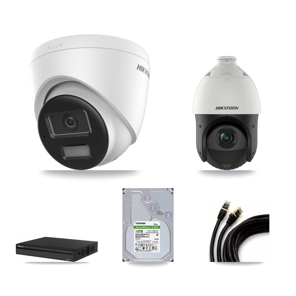 Hikvision & Prolux 4-Channel 4MP – 4K CCTV Kit — 3 4K Turret + 1 4MP PTZ Cameras + 10TB Recording