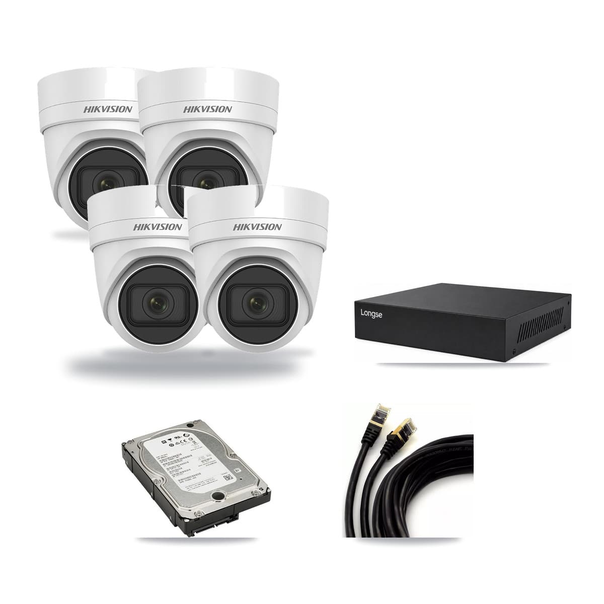Hikvision & Longse 8-Channel 4MP CCTV Kit — 4 DS-2CD2H45FWD Turret Cameras + 5TB Recording - Image 1