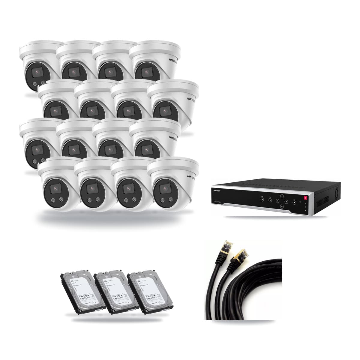 Hikvision 32-Channel 5MP CCTV Kit — 16 DS-2CD3356G2 Turret Cameras + 3× 6TB Recording - Image 1