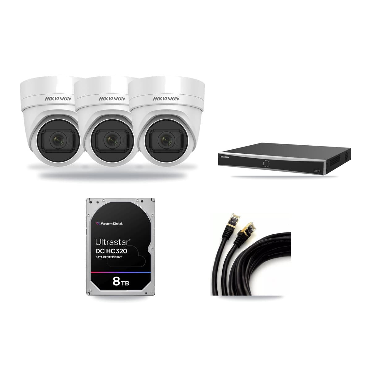 Hikvision 16-Channel 4K CCTV Kit — 3 DS-2CD2H83G0 Turret Cameras + 8TB Recording (DS-7616NXI Recorder) - Image 1