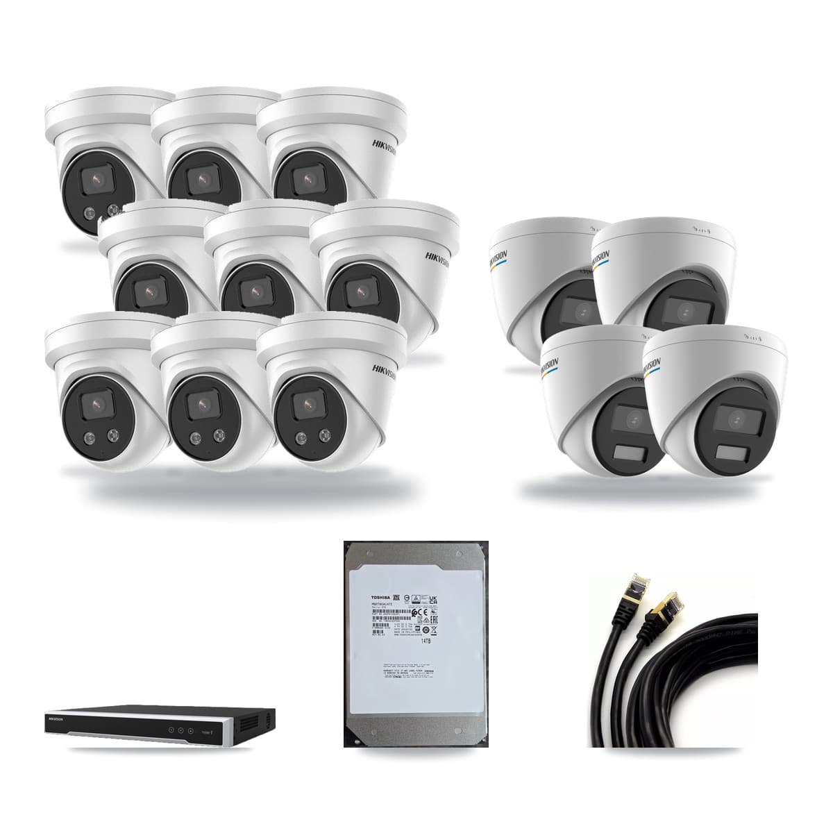 Hikvision 16-Channel 2MP – 5MP CCTV Kit — 4 2MP + 9 5MP Turret Cameras + 14TB Recording (DS-7616NI-M2 Recorder) - Image 1