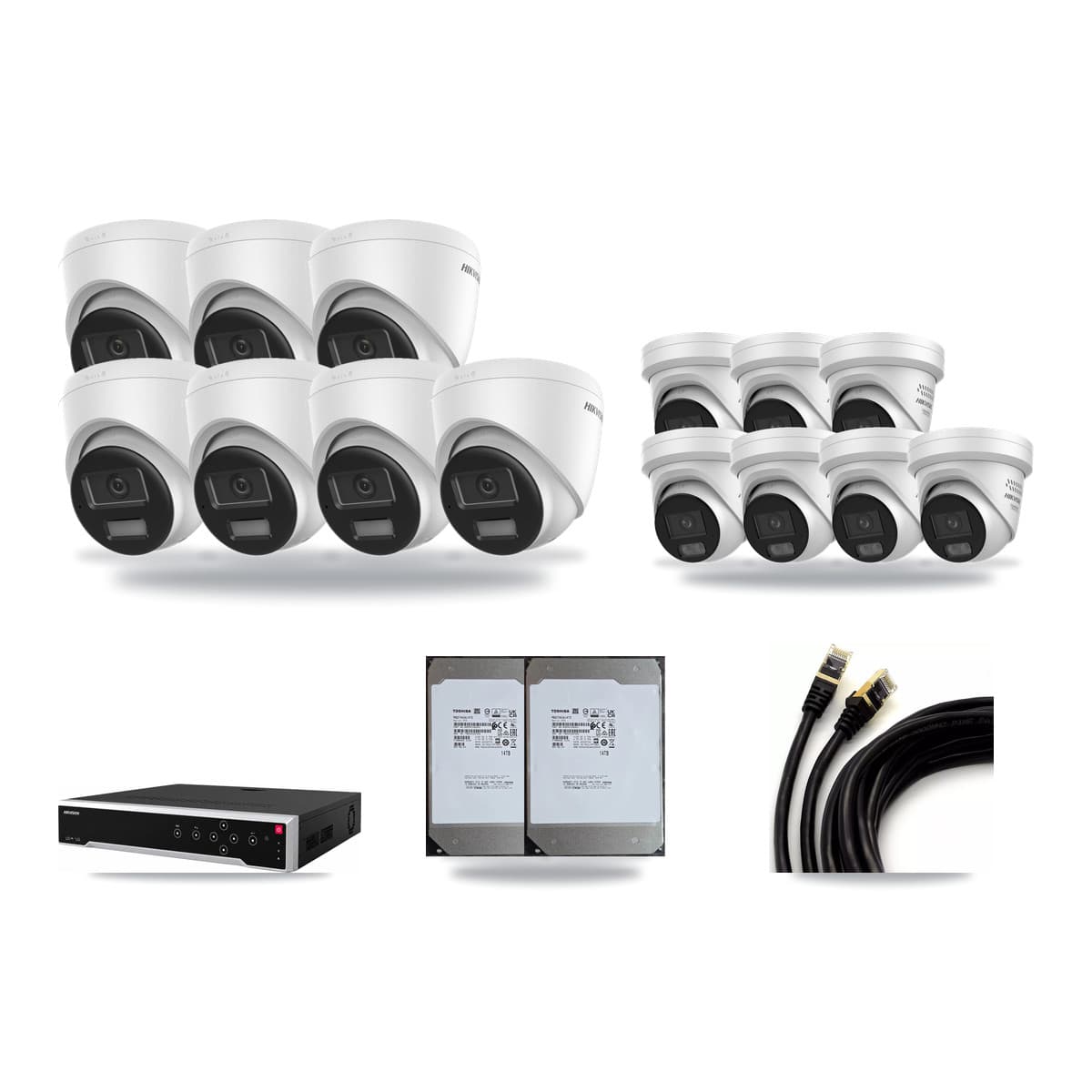 Hikvision 32-Channel 4MP – 4K CCTV Kit — 7 4K + 7 4MP Turret Cameras + 2× 14TB Recording - Image 1