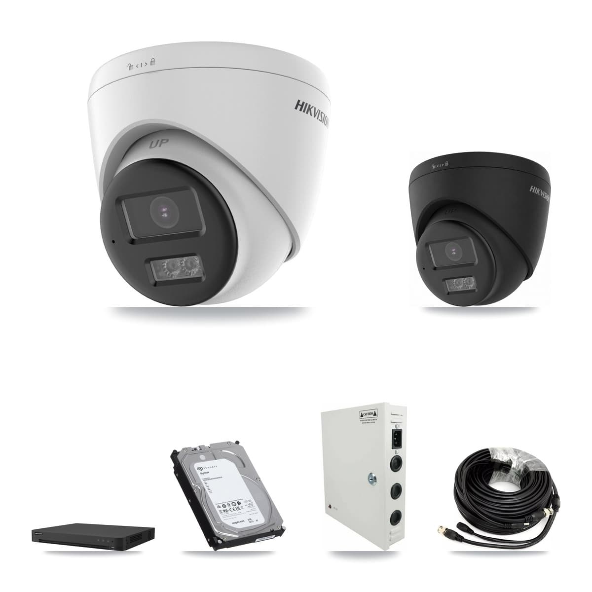 Hikvision 16-Channel 5MP – 4K CCTV Kit — 8 DS-2CE78K0T-LTS 5MP + 4 Black DS-2CE78U0T-LTS-BLACK 4K Turret Cameras + 6TB Recording (IDS-7216HUHI-M2/XT Recorder) - Image 1
