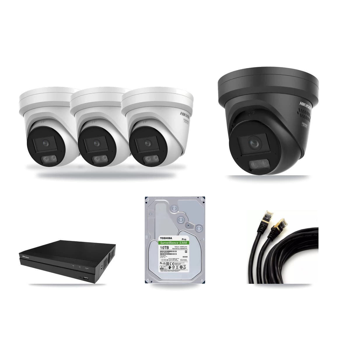 Hikvision & Prolux 8-Channel 4K CCTV Kit — 3 DS-2CD2387G3 + 1 Black DS-2CD2387G3 Turret Cameras + 10TB Recording - Image 1