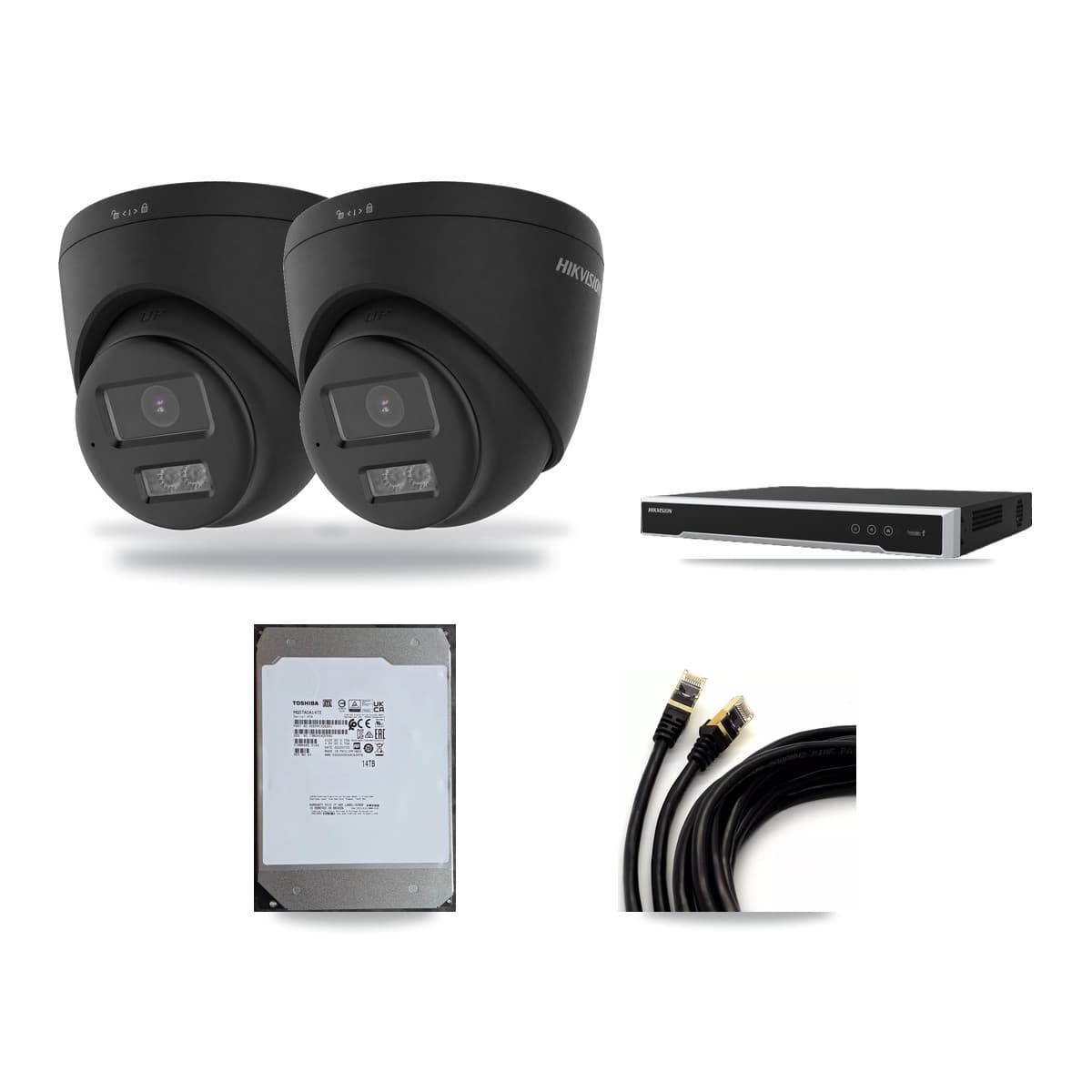 Hikvision 16-Channel 5MP – 4K CCTV Kit — 2 Black 4K Turret + 6 5MP Dome Cameras + 14TB Recording (DS-7616NI-M2 Recorder) - Image 1