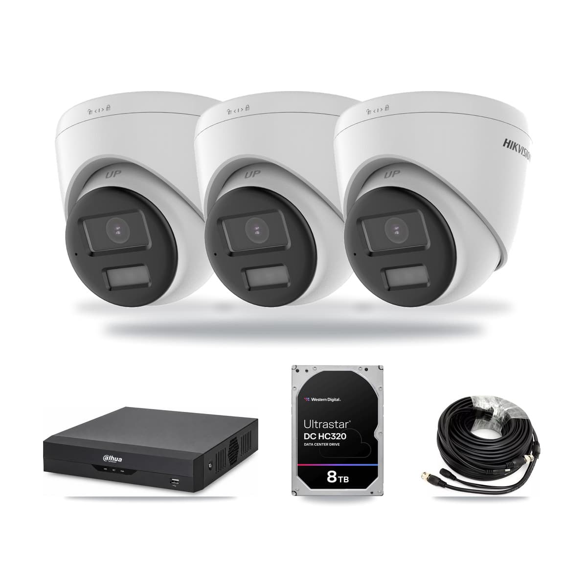 Hikvision & Dahua 4-Channel 4K CCTV Kit — 3 DS-2CE78U0T Turret Cameras + 8TB Recording - Image 1