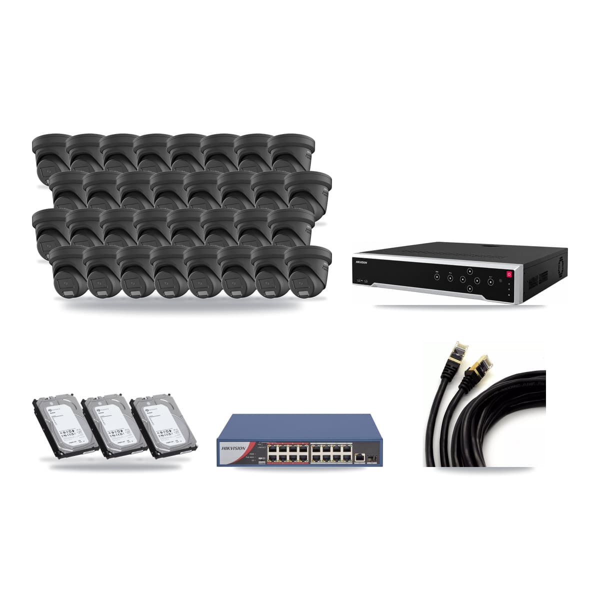 Hikvision 32-Channel 4MP CCTV Kit — 32 Turret Cameras + 3× 6TB Recording - Image 1