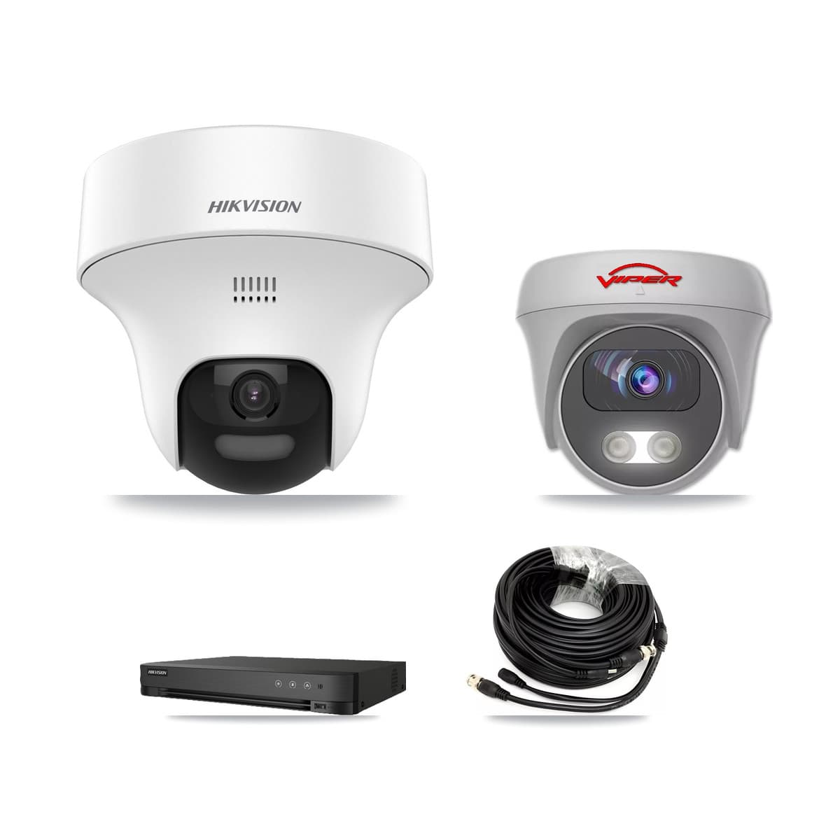 Hikvision & Viper 8-Channel 5MP CCTV Kit — 5 DS-2CE70K0T-PTLTS Turret + 1 White VIPER-5MP-3K-AOC-WHITE-2.8MM Cameras + 8TB Recording (IDS-7208HUHI-M1/E Recorder)