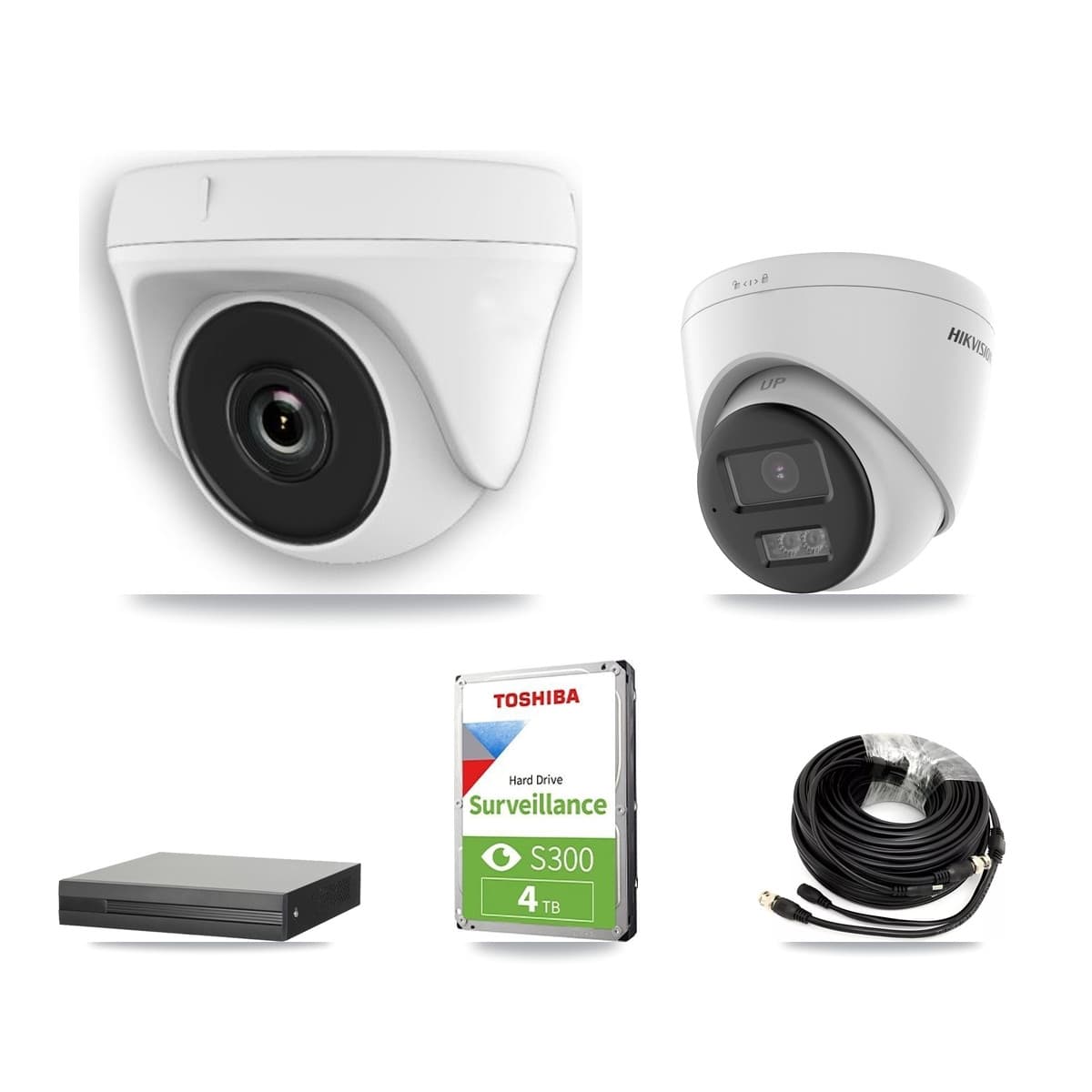 Hikvision 16-Channel 2MP – 5MP CCTV Kit — 1 DS-2CE78K0T-LTS 5MP Turret + 4 White HDT-2MP-N20W-2.8MM 2MP Dome Cameras + 4TB Recording (XVR-3116HS-5MP-LITE Recorder) - Image 1