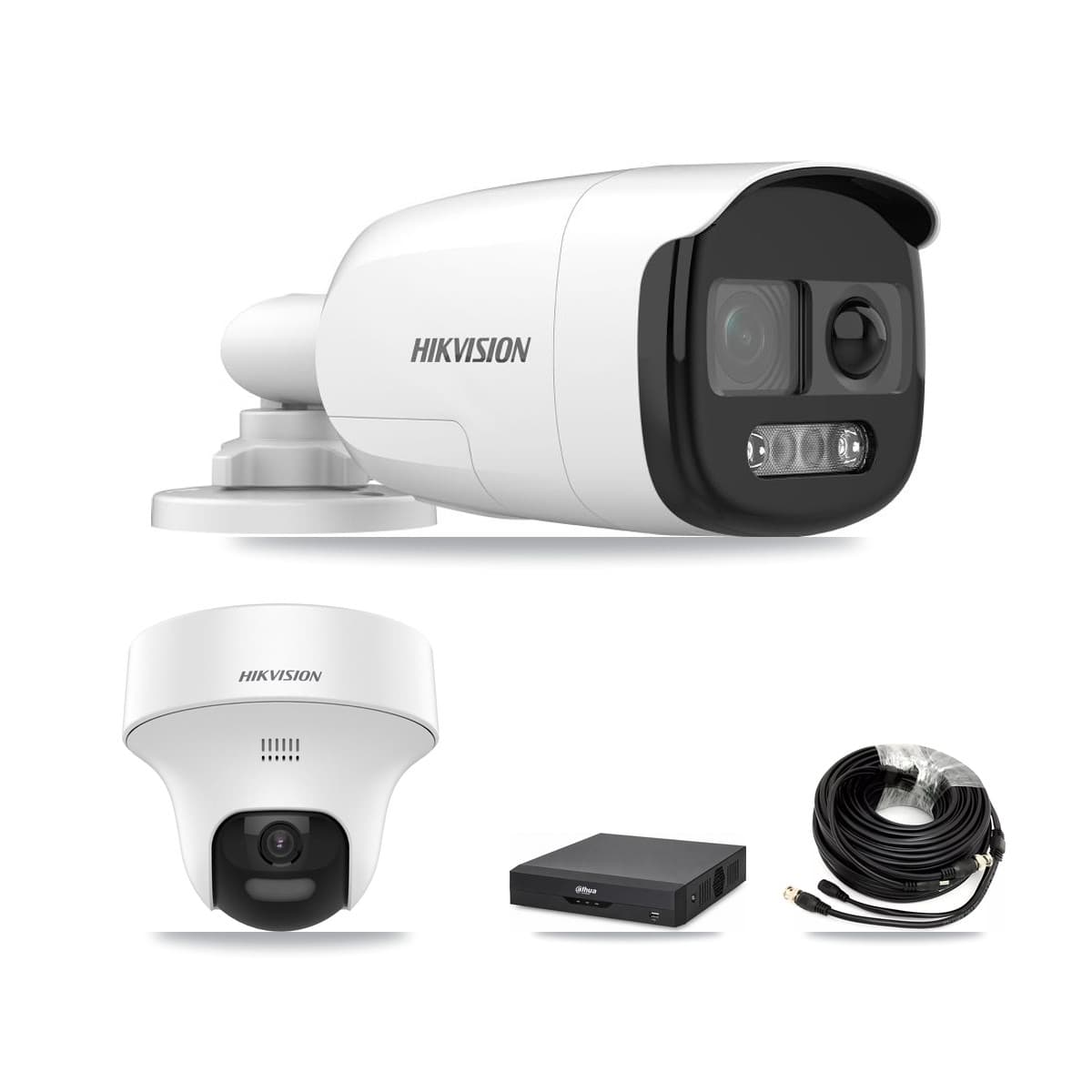 Hikvision & Dahua 4-Channel 5MP CCTV Kit — 1 DS-2CE12KF3T Bullet + 1 DS-2CE70K0T Turret Cameras + 3TB Recording