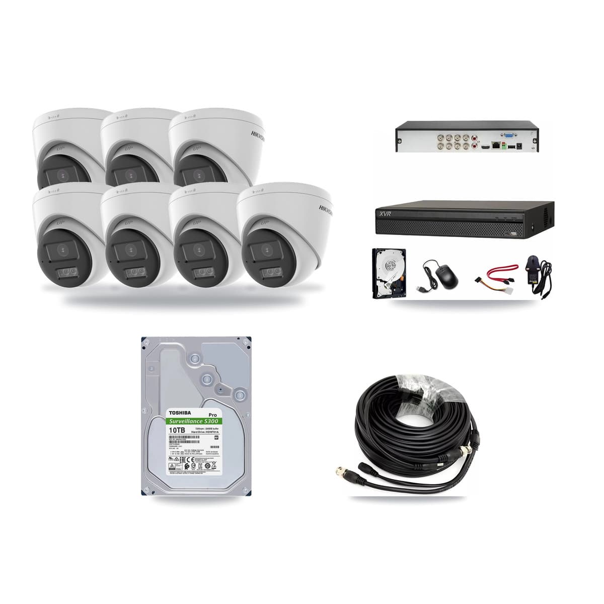 Hikvision & Dahua 8-Channel 5MP CCTV Kit — 7 DS-2CE78K0T-LTS Turret Cameras + 10TB Recording (XVR-3108AD-4K Recorder) - Image 1