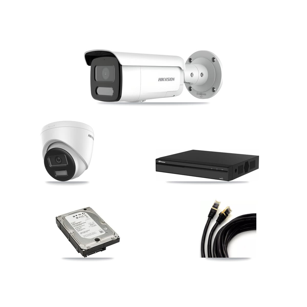 Hikvision & Prolux 4-Channel 4MP – 4K CCTV Kit — 1 4K Turret + 2 4MP Bullet Cameras + 5TB Recording