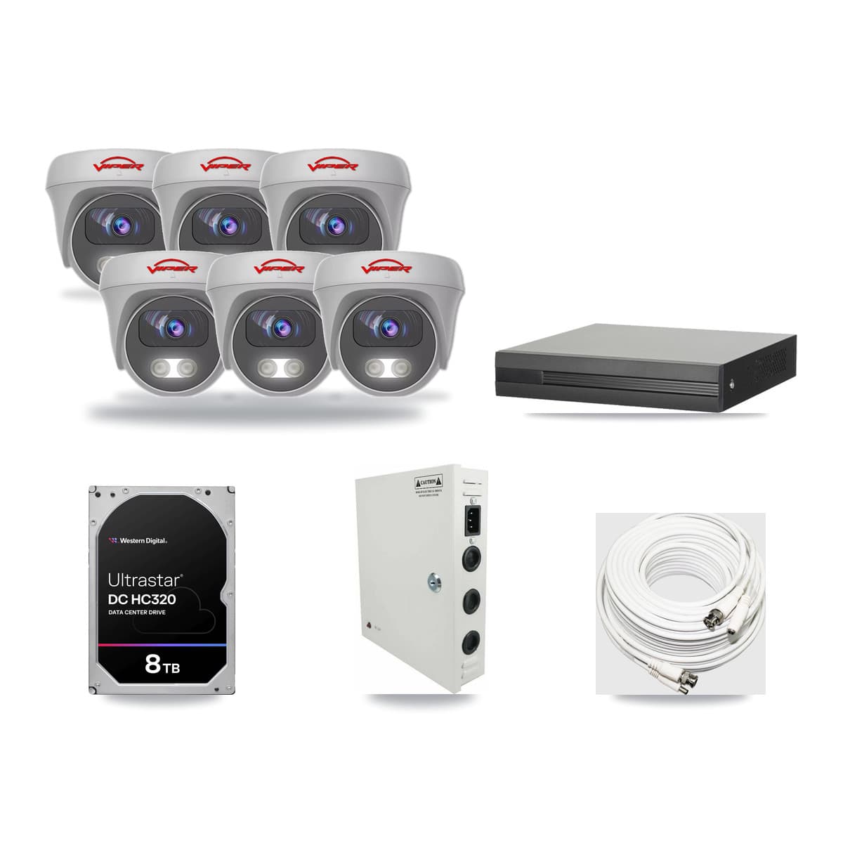 8-Channel 5MP CCTV Kit — 6 White Viper Cameras + 8TB Recording (XVR-3108HS Recorder) - Image 1