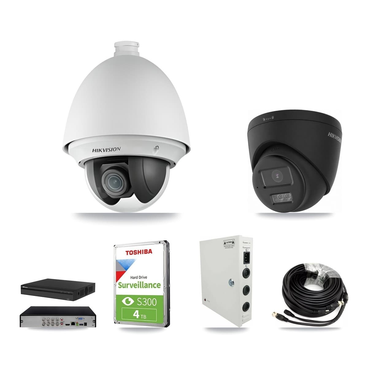 Hikvision & Prolux 8-Channel 2MP – 4K CCTV Kit — 2 2MP PTZ + 1 Black 4K Turret Cameras + 4TB Recording - Image 1