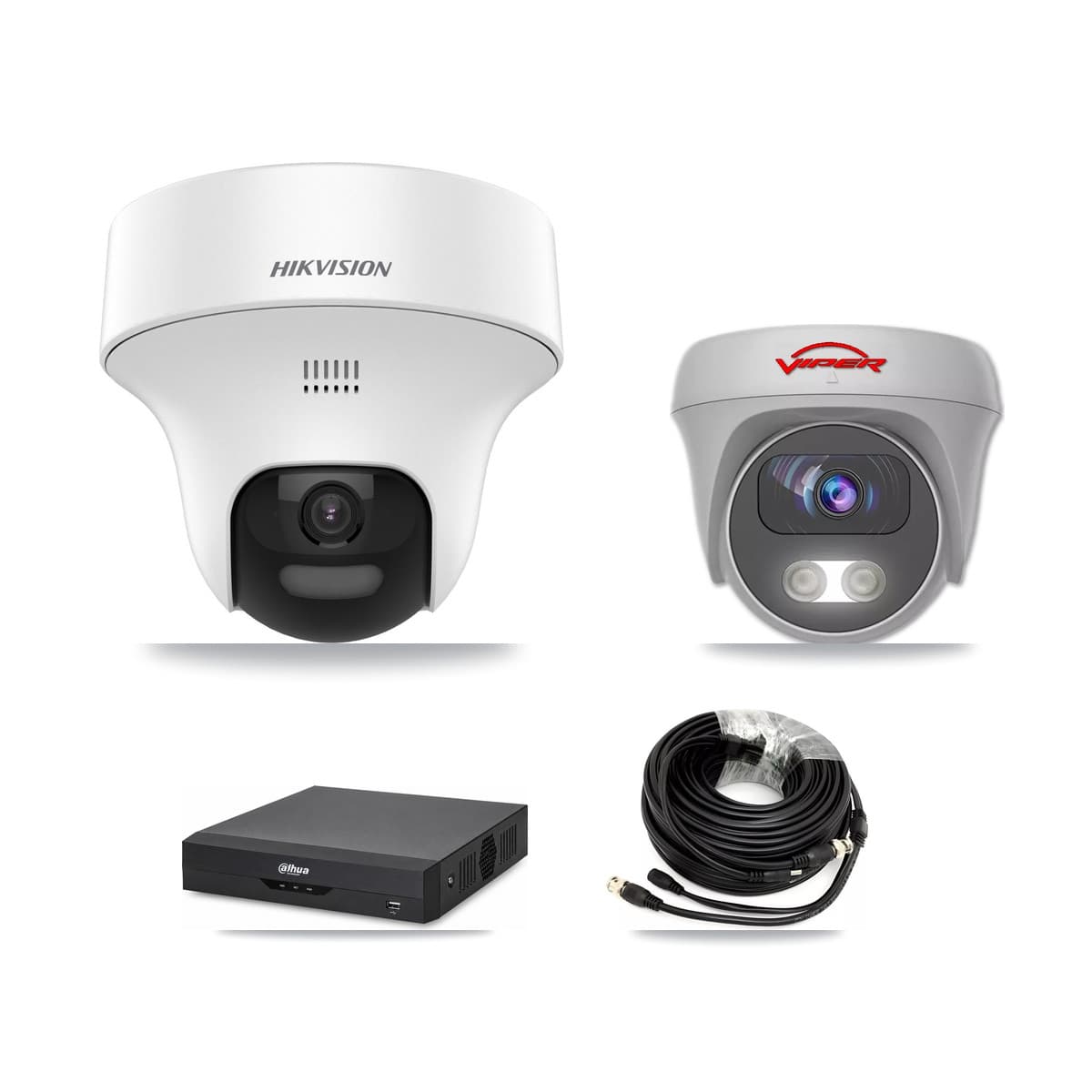 4-Channel 5MP CCTV Kit — 1 DS-2CE70K0T Turret + 1 White VIPER-5MP-3K Cameras + 3TB Recording (DH-XVR5104HS Recorder)