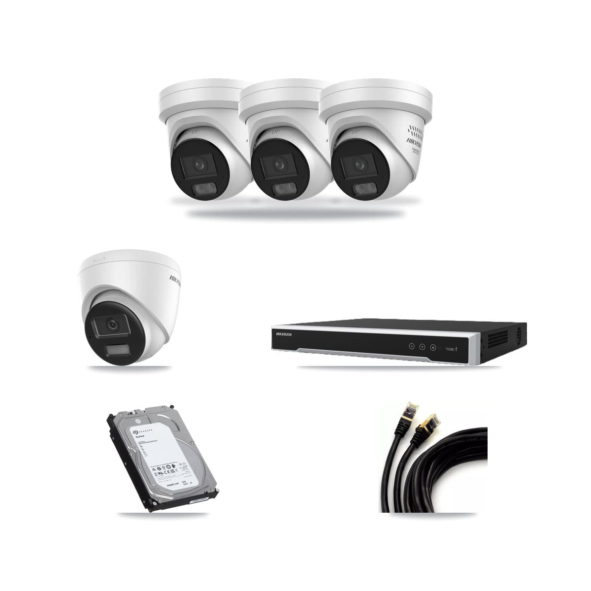 Hikvision 8-Channel 4MP – 4K CCTV Kit — 1 4K + 3 4MP Turret Cameras + 6TB Recording (DS-7608NI-M2 Recorder) - Image 1