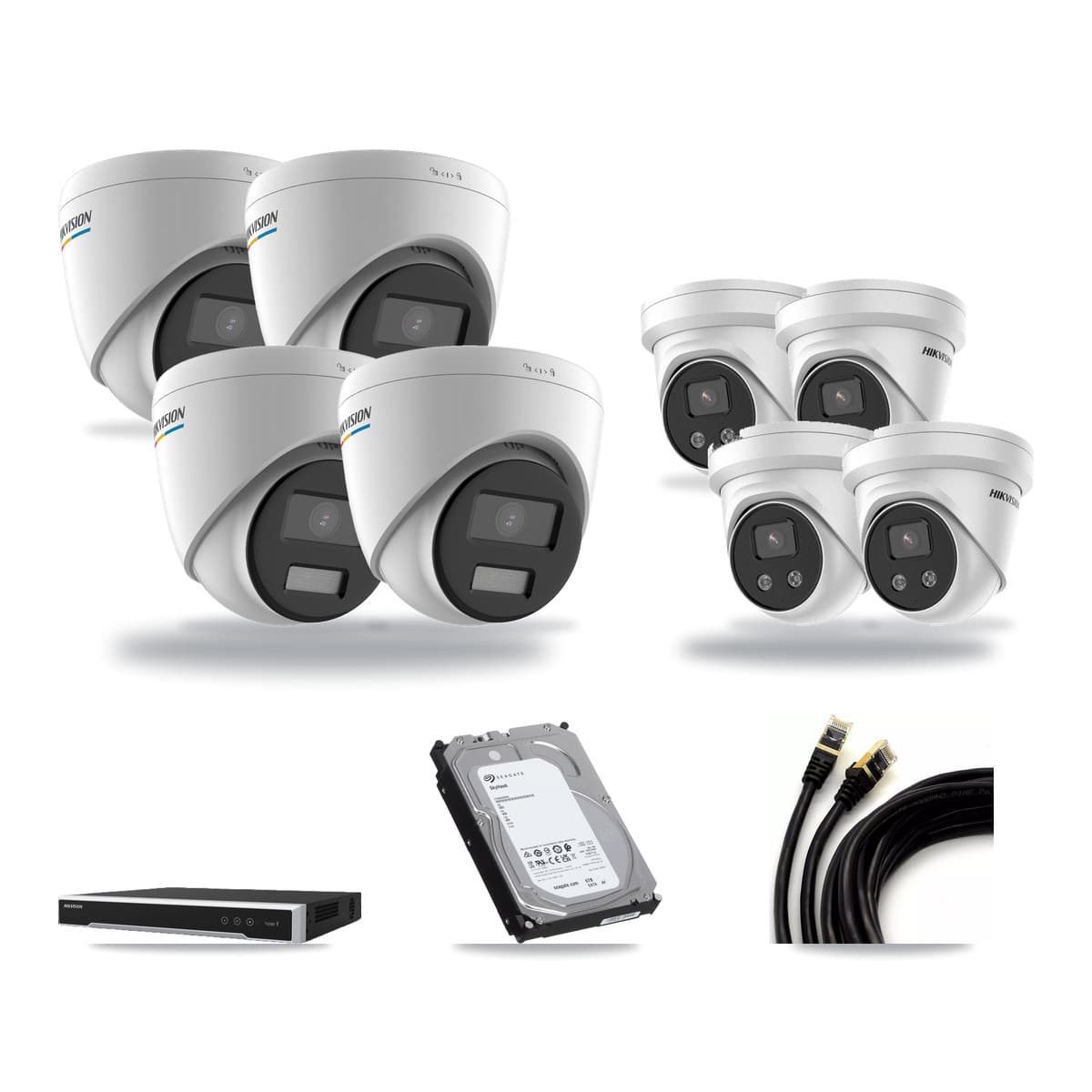 Hikvision 8-Channel 2MP – 5MP CCTV Kit — 4 2MP + 4 5MP Turret Cameras + 6TB Recording (DS-7608NI-M2 Recorder) - Image 1