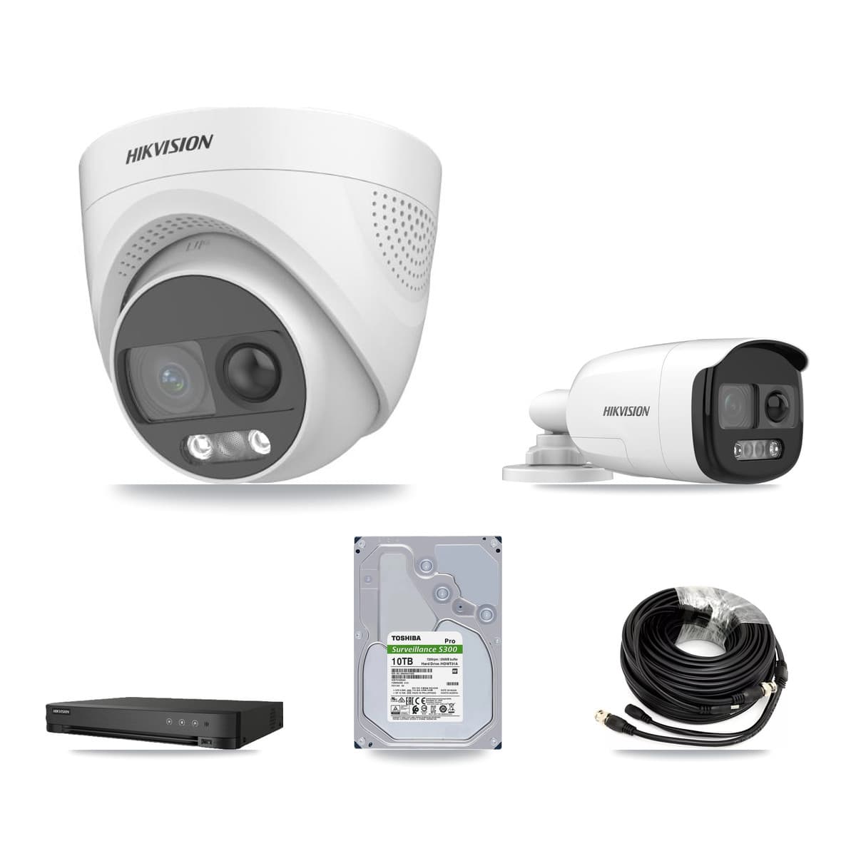Hikvision 8-Channel 5MP CCTV Kit — 2 DS-2CE12KF3T-PIRXO Bullet + 5 DS-2CE72KF3T-PIRXO Turret Cameras + 10TB Recording (IDS-7208HUHI-M1/E Recorder)