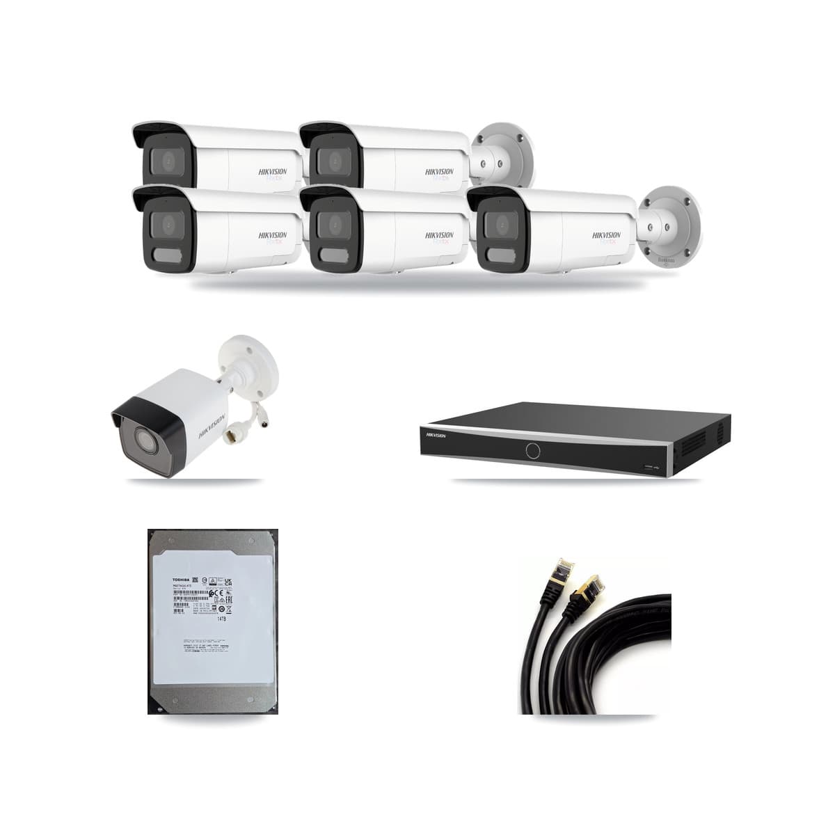 Hikvision 16-Channel 5MP – 4K CCTV Kit — 1 5MP + 5 White 4K Bullet Cameras + 14TB Recording (DS-7616NXI Recorder) - Image 1