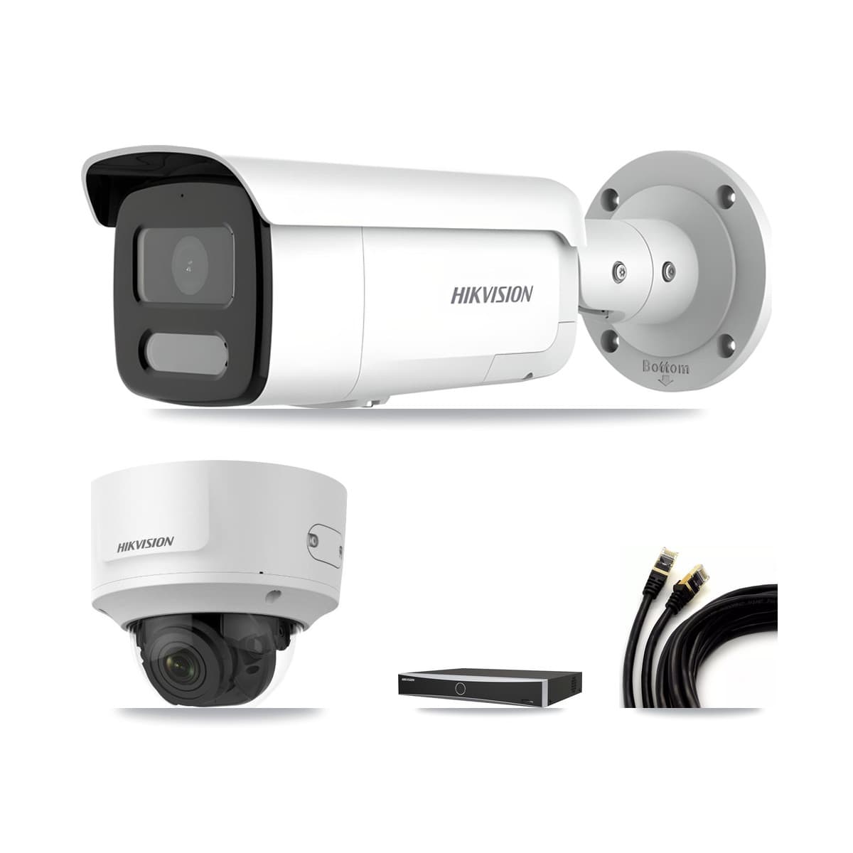 Hikvision 4-Channel 2MP – 4MP CCTV Kit — 1 2MP Dome + 2 4MP Bullet Cameras + 3TB Recording