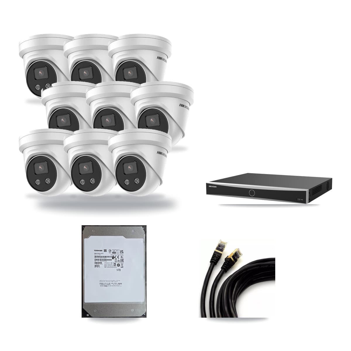 Hikvision 16-Channel 5MP CCTV Kit — 9 Turret + 1 Dome Cameras + 14TB Recording (DS-7616NXI Recorder) - Image 1