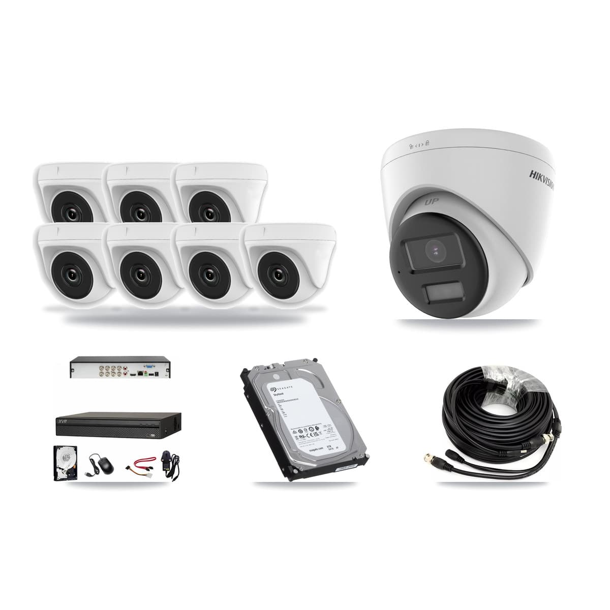 Hikvision & Dahua 8-Channel 2MP – 4K CCTV Kit — 1 4K Turret + 7 2MP Dome Cameras + 6TB Recording - Image 1