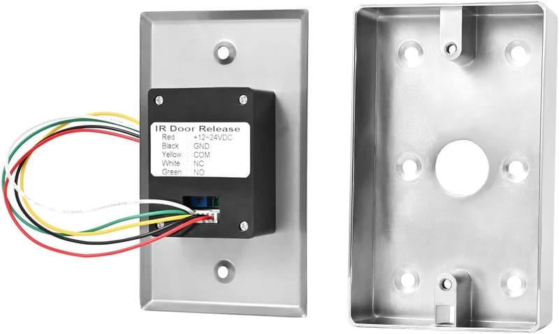 No Touch Exit Button with Backplate, Rectangular - Hands-Free Infrared Door Release Switch with LED Indicator, Surface Mount, Brushed Stainless Steel