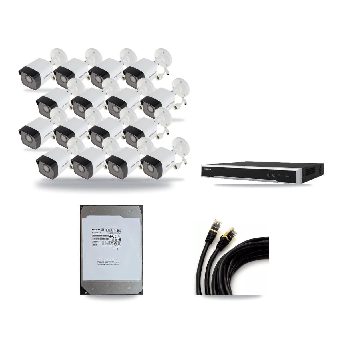 Hikvision 16-Channel 5MP CCTV Kit — 16 Bullet Cameras + 14TB Recording (DS-7616NI-M2 Recorder) - Image 1