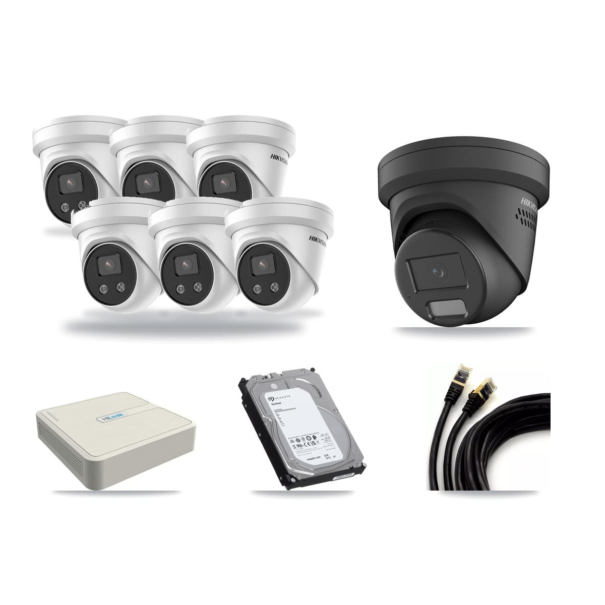 Hikvision & HiLook 8-Channel 4MP – 5MP CCTV Kit — 1 Black 4MP + 6 5MP Turret Cameras + 6TB Recording - Image 1