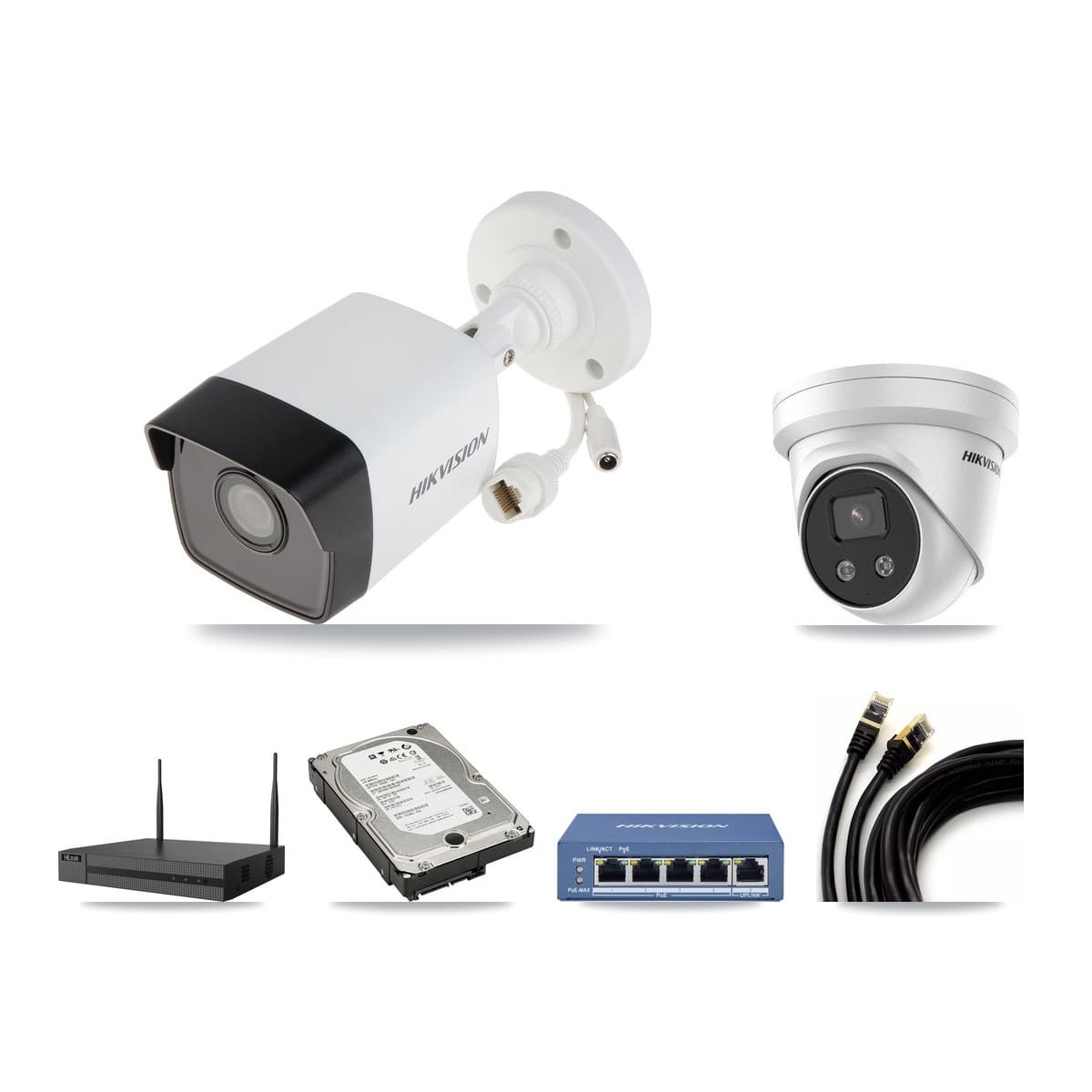 Hikvision & HiLook 4-Channel 5MP CCTV Kit — 3 Bullet + 1 Turret Cameras + 5TB Recording