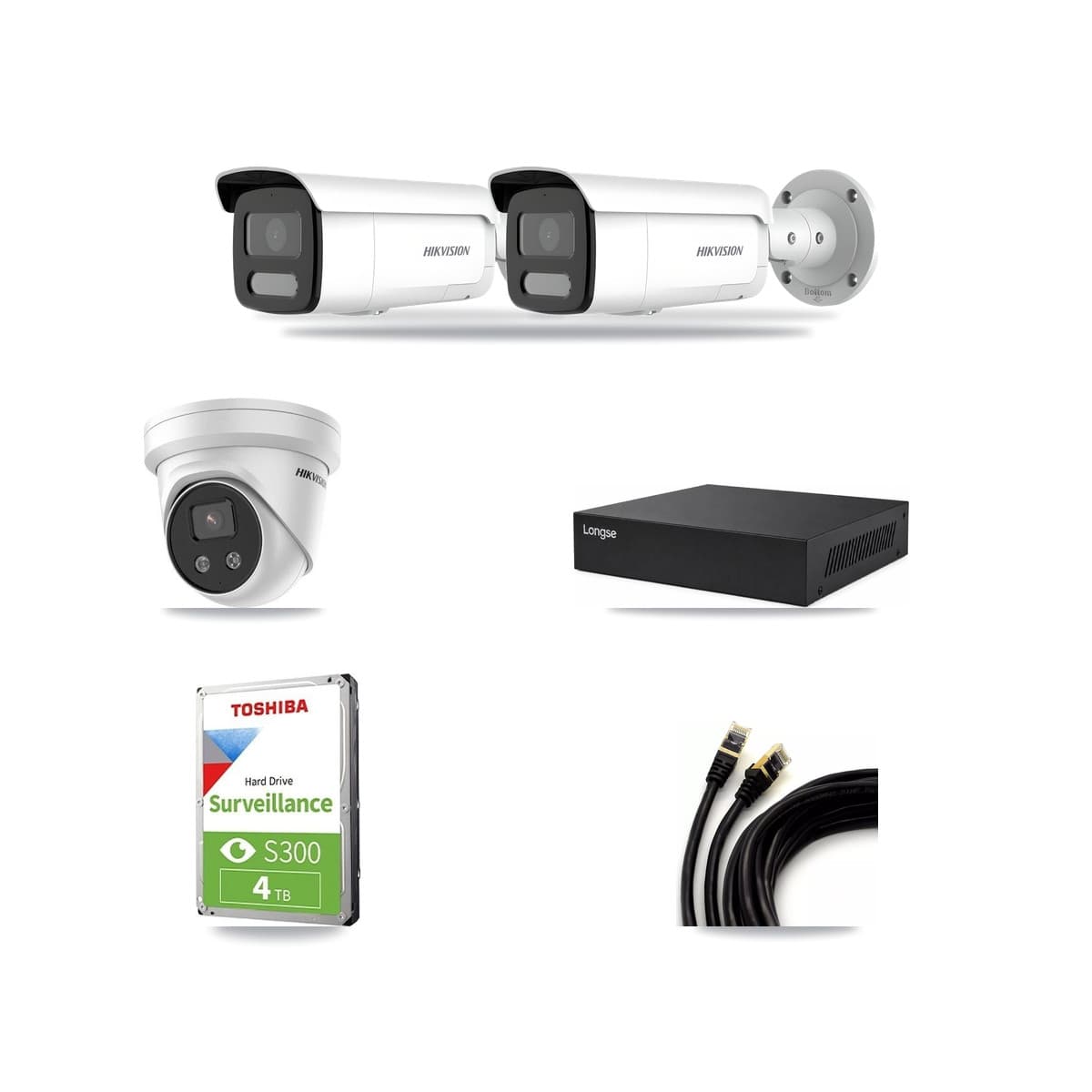 Hikvision & Longse 8-Channel 4MP – 5MP CCTV Kit — 2 4MP Bullet + 1 5MP Turret Cameras + 4TB Recording - Image 1
