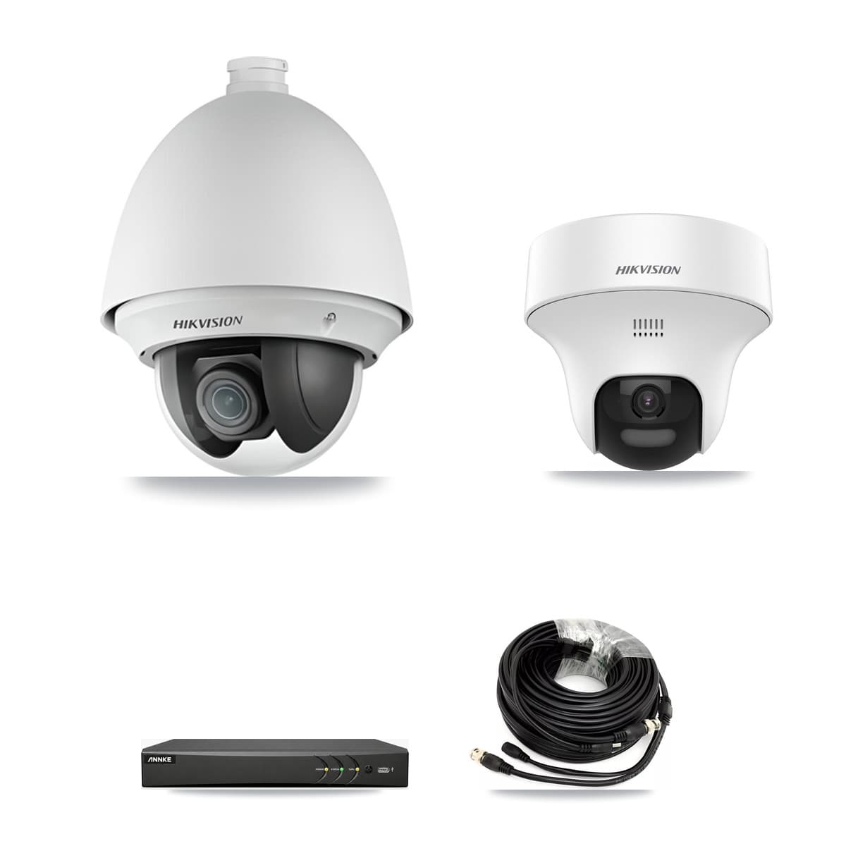 Hikvision & ANNKE 4-Channel 2MP – 5MP CCTV Kit — 1 DS-2AE4225T 2MP PTZ + 1 DS-2CE70K0T 5MP Turret Cameras + 2TB Recording