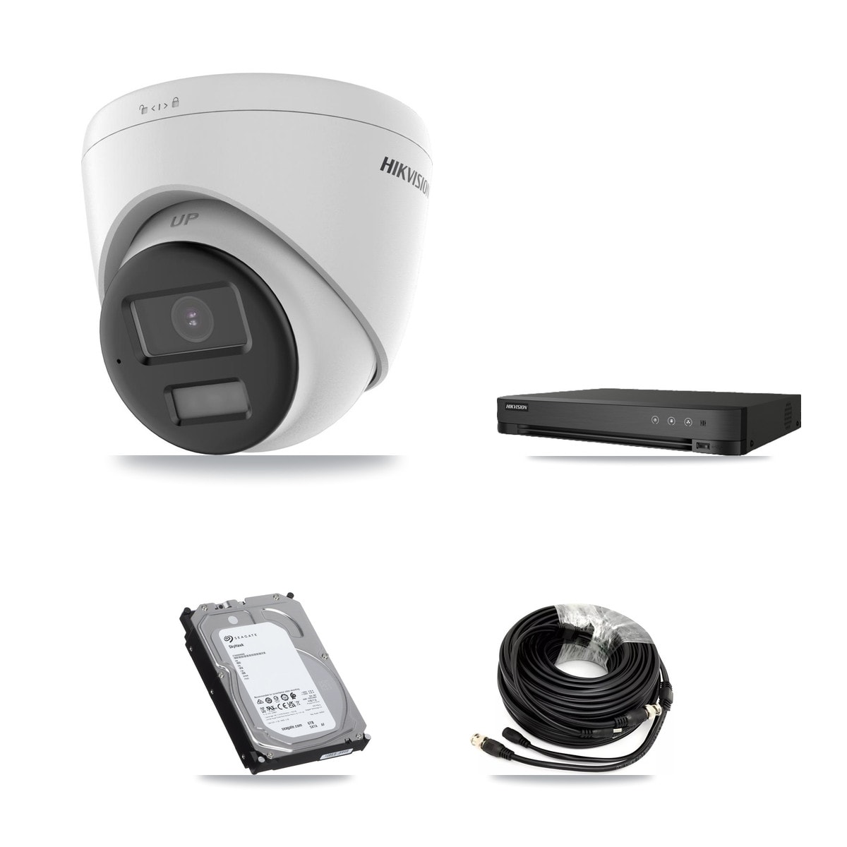 Hikvision 8-Channel 5MP CCTV Kit — 7 DS-2CE78K0T-LPTS Turret Cameras + 6TB Recording (IDS-7208HQHI-M1/XT Recorder) - Image 1