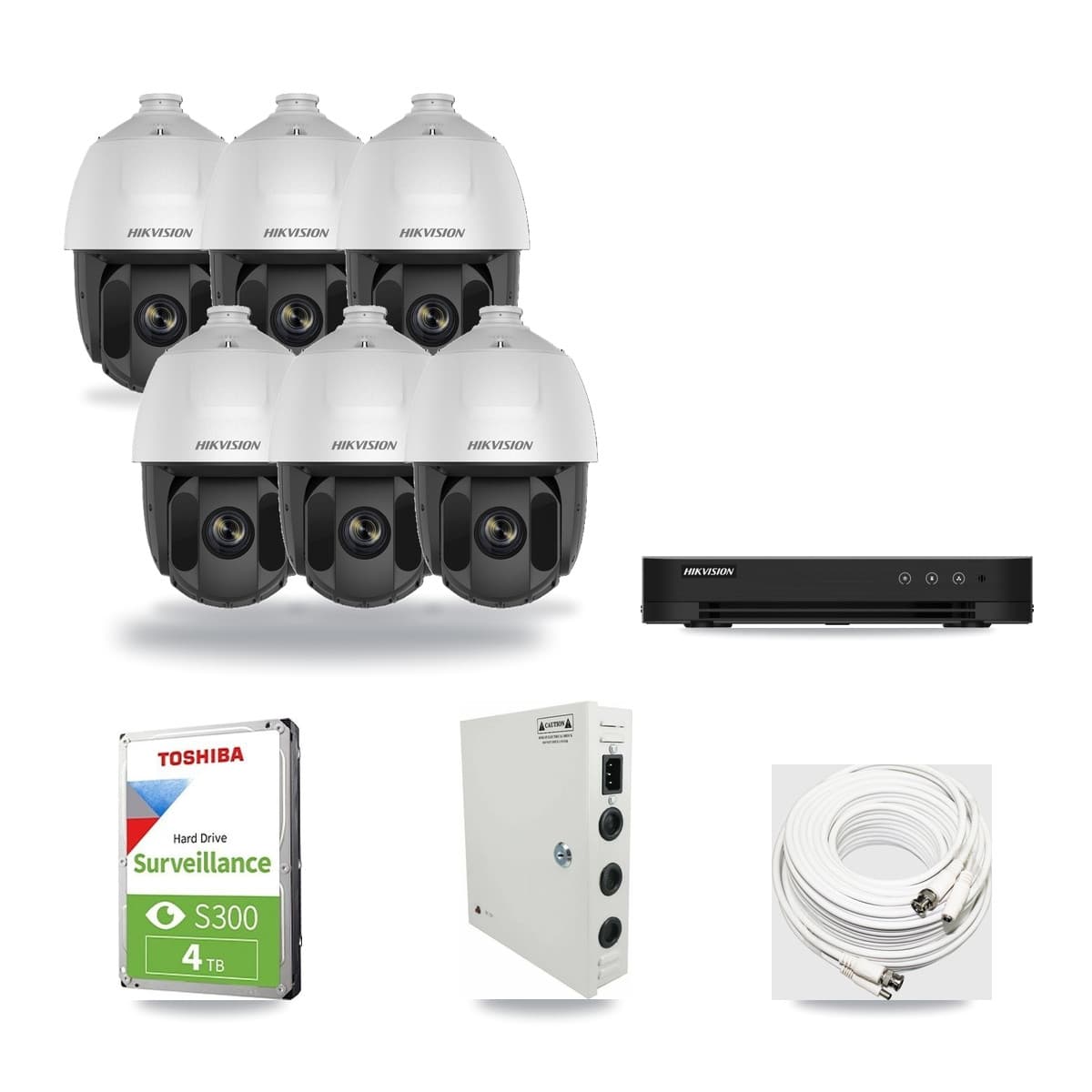 Hikvision 8-Channel 2MP CCTV Kit — 6 DS-2AE5225TI PTZ Cameras + 4TB Recording (DS-7208HGHI Recorder) - Image 1