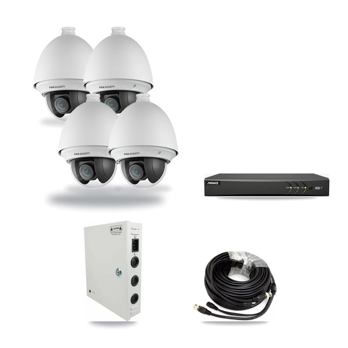 Hikvision & ANNKE 4-Channel 2MP CCTV Kit — 4 DS-2AE4225T PTZ Cameras + 3TB Recording - Image 1