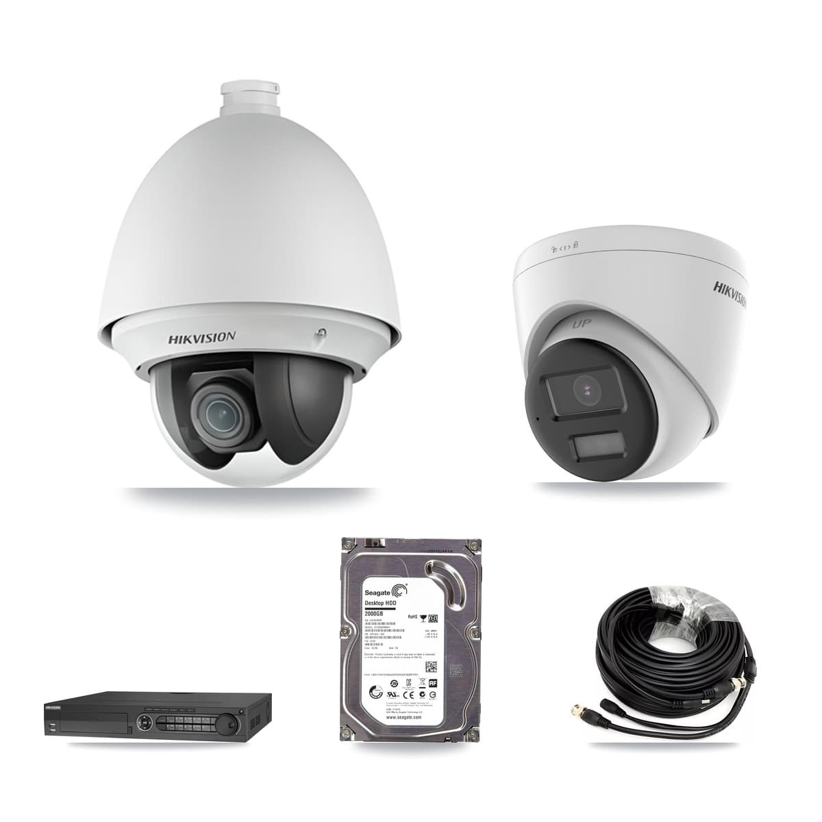 Hikvision 32-Channel 2MP – 5MP CCTV Kit — 1 DS-2AE4225T 2MP PTZ + 1 DS-2CE78K0T 5MP Turret Cameras + 2TB Recording (DS-7332HQHI Recorder) - Image 1