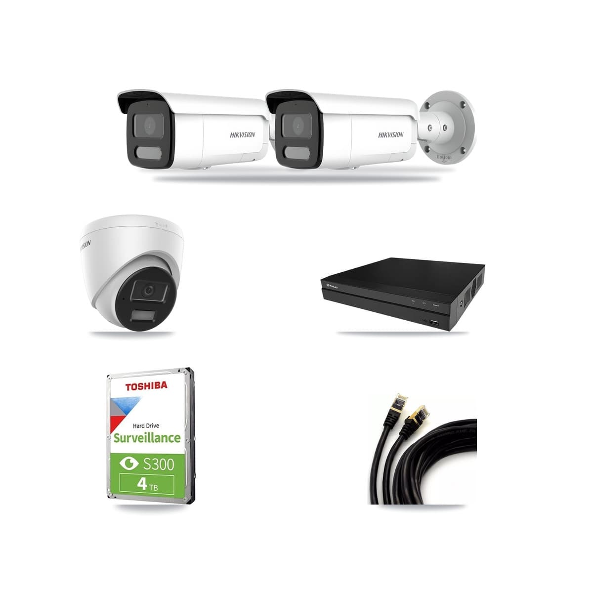 Hikvision & Prolux 8-Channel 4MP CCTV Kit — 1 DS-2CD1343G2 Turret + 2 DS-2CD2T47G2H Bullet Cameras + 4TB Recording - Image 1