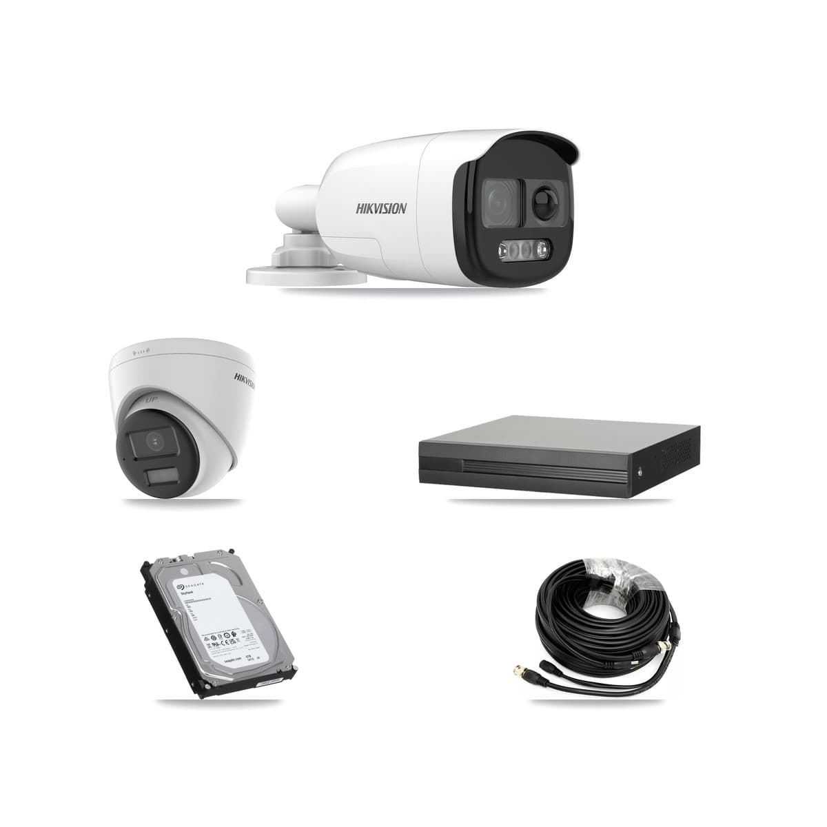 Hikvision 8-Channel 5MP CCTV Kit — 2 DS-2CE12KF3T Bullet + 2 DS-2CE78K0T Turret Cameras + 6TB Recording (XVR-3108HS Recorder)