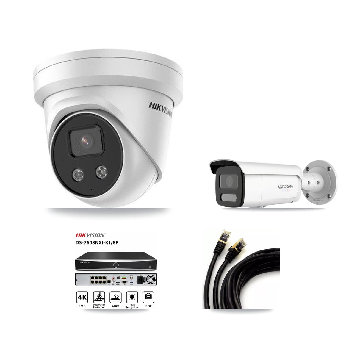 Hikvision 8-Channel 5MP – 4K CCTV Kit — 1 4K Bullet + 4 5MP Turret Cameras + 8TB Recording