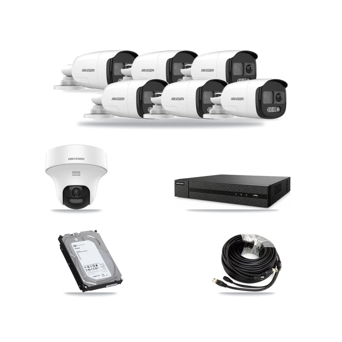 Hikvision 8-Channel 5MP CCTV Kit — 6 Bullet + 1 Turret Cameras + 6TB Recording (DVR-8CH Recorder) - Image 1