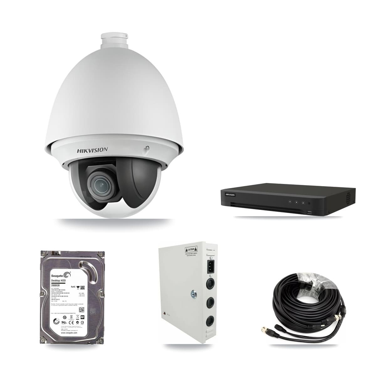 Hikvision 8-Channel 2MP CCTV Kit — 3 DS-2AE4225T-A PTZ Cameras + 2TB Recording (IDS-7208HUHI-M1/XT Recorder)