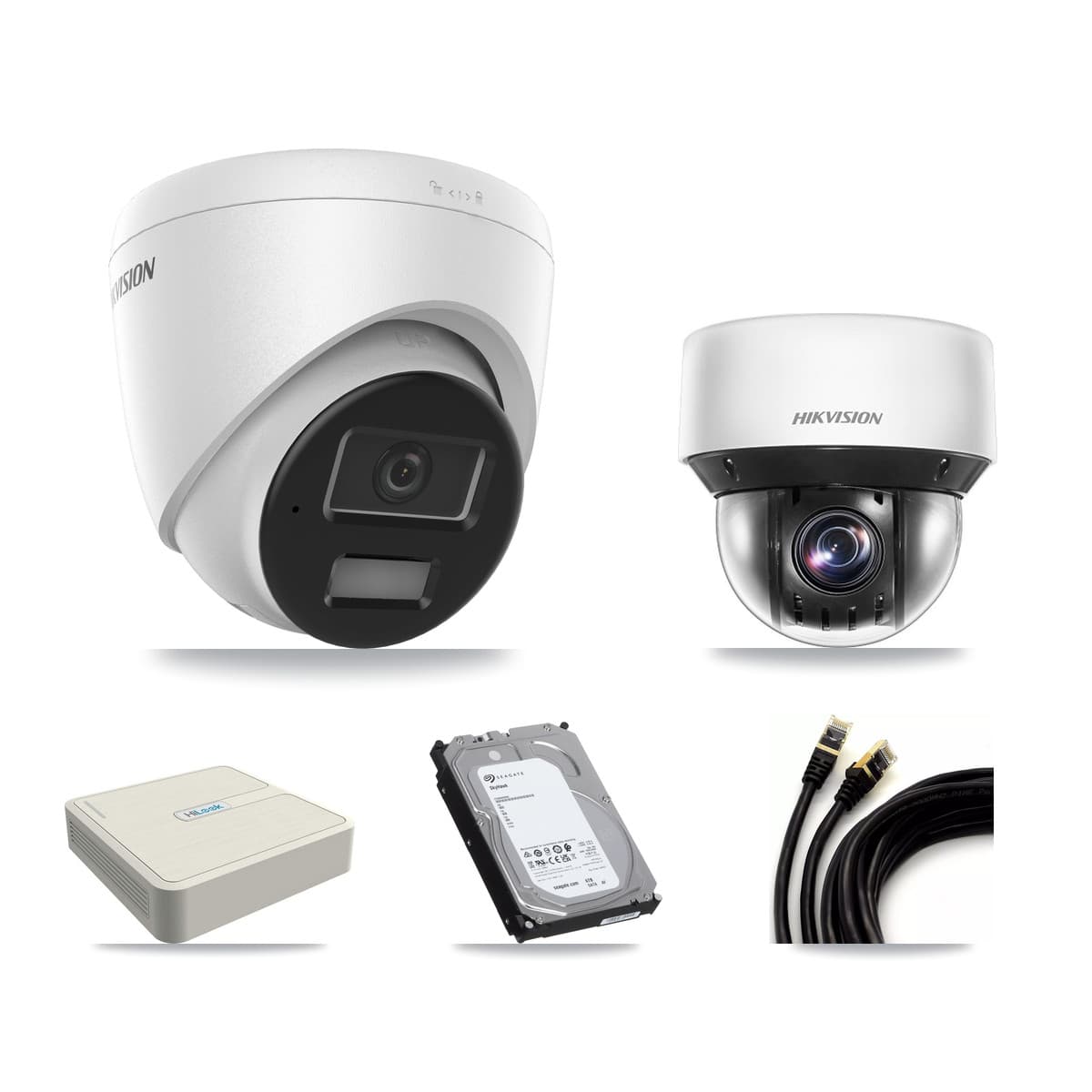 Hikvision & HiLook 8-Channel 4MP CCTV Kit — 7 DS-2CD1343G2 Turret + 1 DS-2DE4A425IW PTZ Cameras + 6TB Recording - Image 1