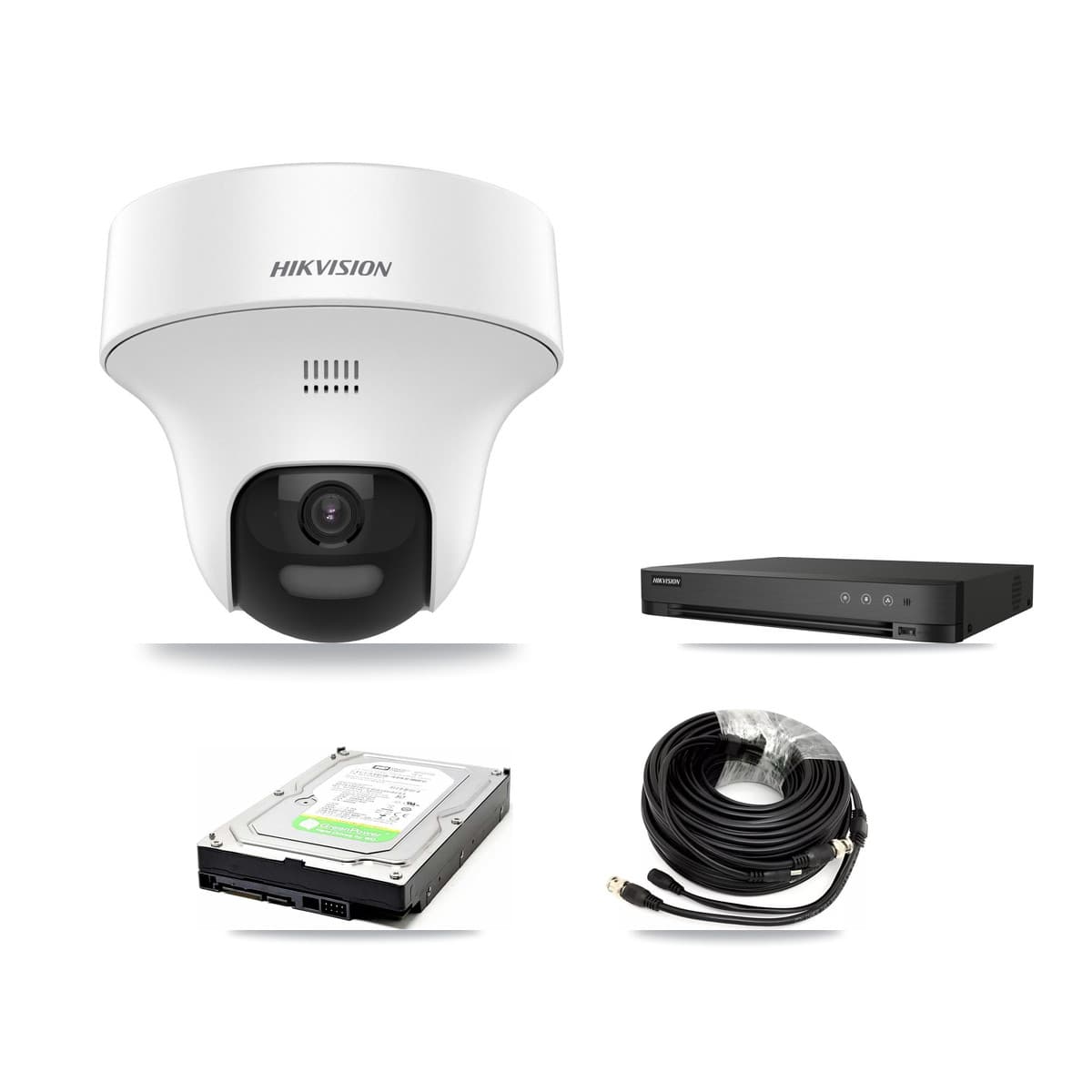 Hikvision 4-Channel 5MP CCTV Kit — 2 DS-2CE70K0T Turret Cameras + 1TB Recording (IDS-7204HQHI Recorder)