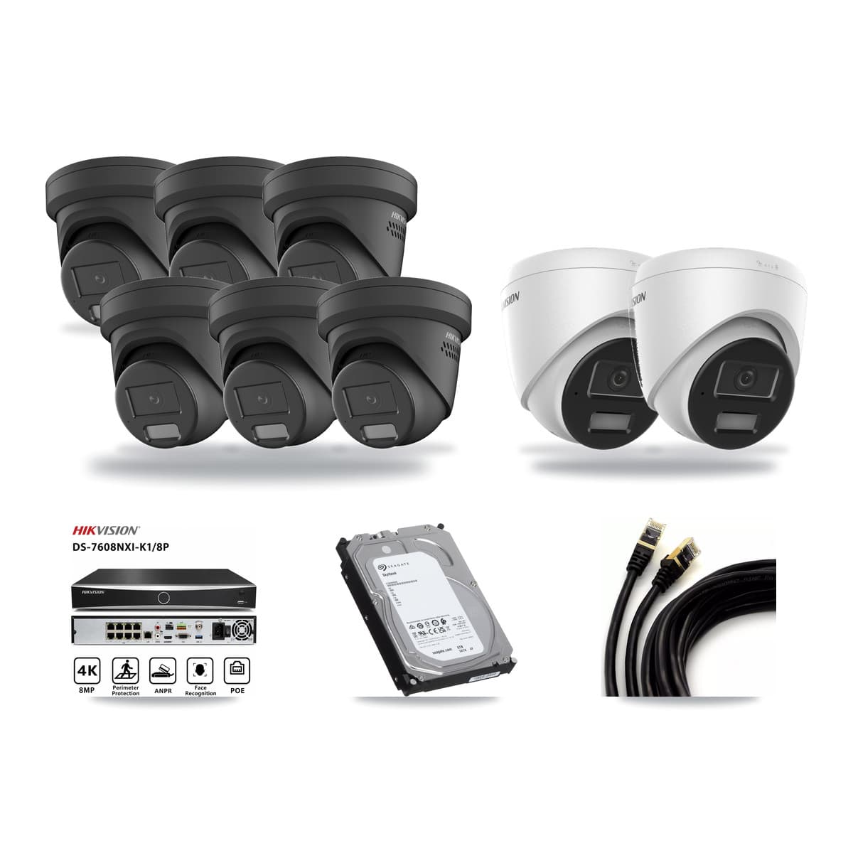 Hikvision 8-Channel 4MP CCTV Kit — 2 DS-2CD1343G2 + 6 DS-2CD2347G2 Turret Cameras + 6TB Recording - Image 1