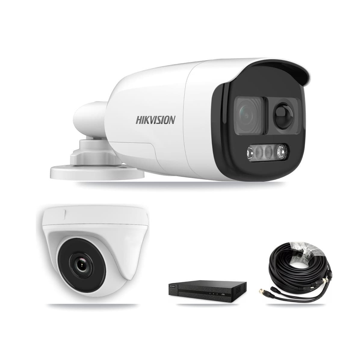 Hikvision 8-Channel 2MP – 5MP CCTV Kit — 2 DS-2CE12KF3T 5MP Bullet + 1 White HDT-2MP-N20W 2MP Dome Cameras + 3TB Recording (DVR-8CH Recorder)