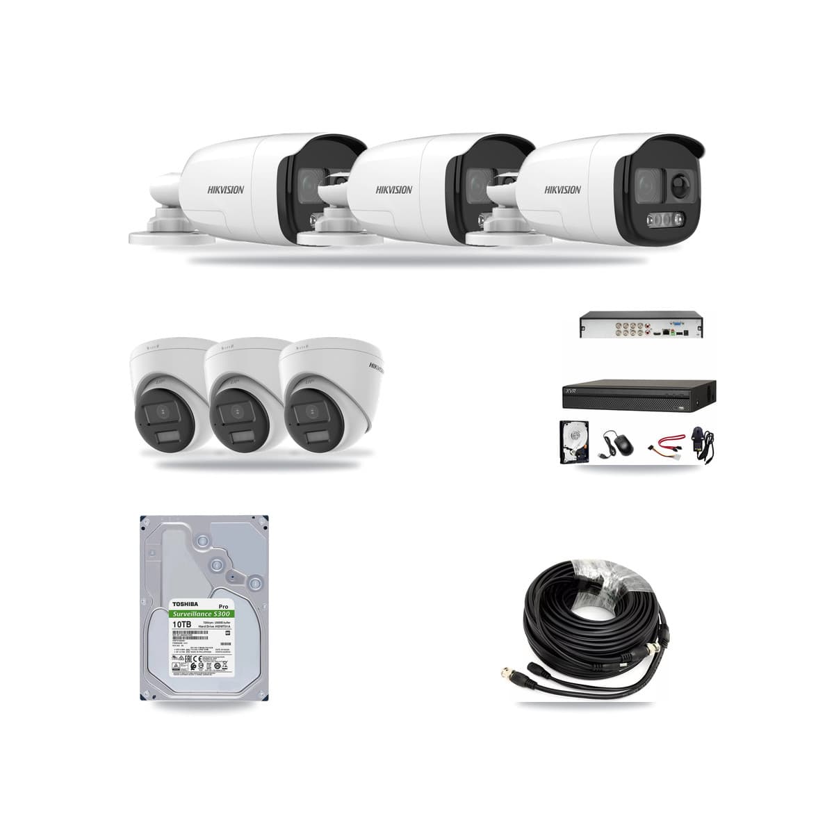 Hikvision & Dahua 8-Channel 5MP – 4K CCTV Kit — 3 5MP Bullet + 3 4K Turret Cameras + 10TB Recording - Image 1