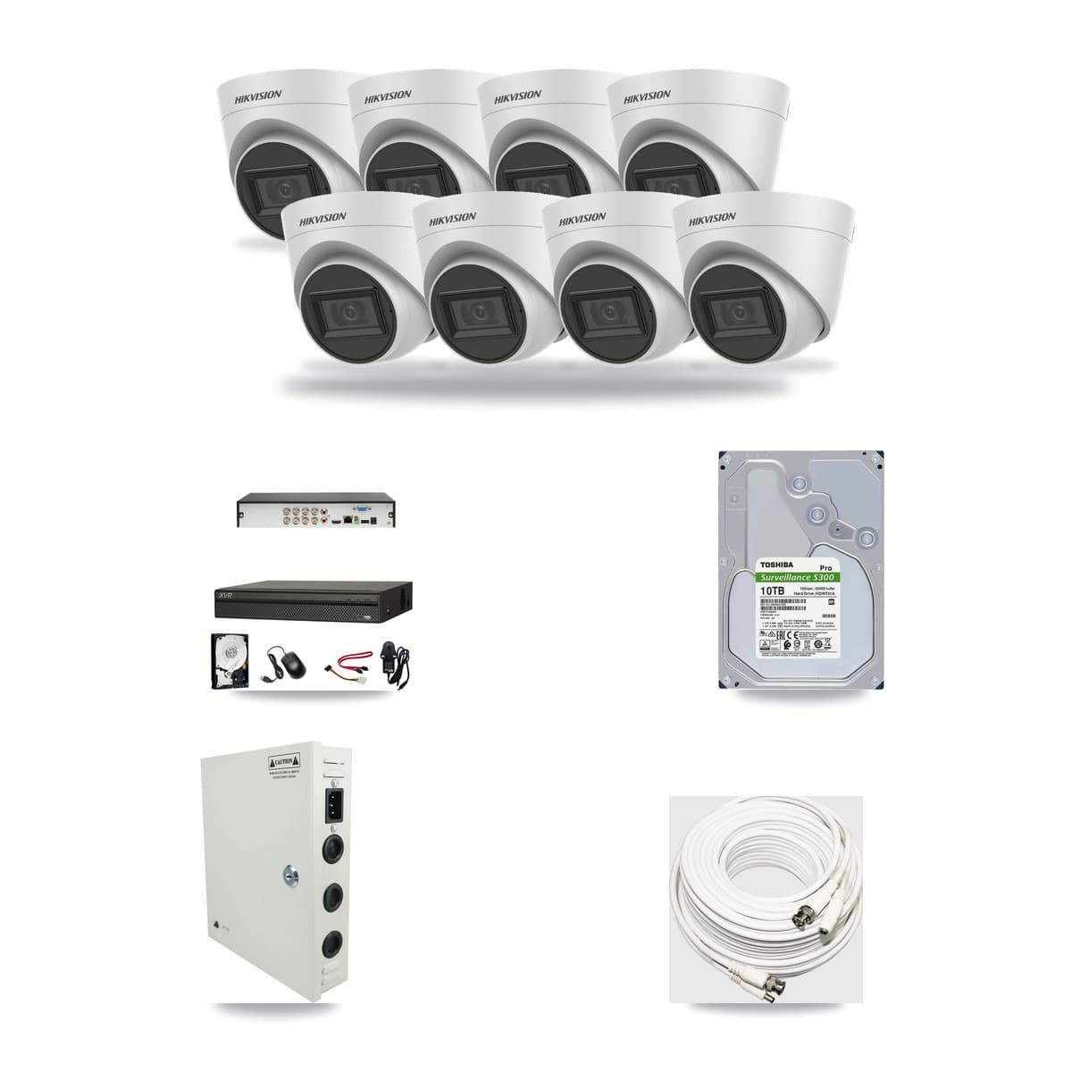 8-Channel 5MP CCTV Kit — 8 White Hikvision Turret Cameras + 10TB Recording (XVR-3108AD Recorder) - Image 1