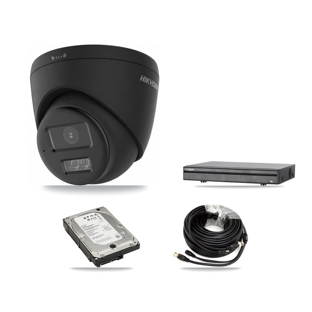 Hikvision & Dahua 8-Channel 4K CCTV Kit — 2 Black Turret Cameras + 5TB Recording